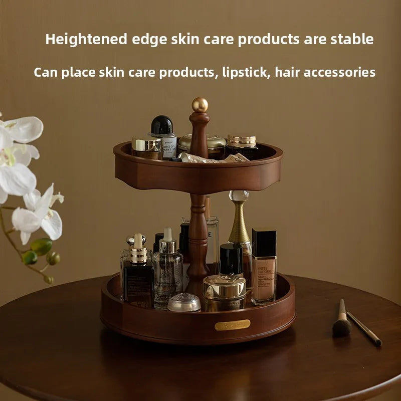 handmade Rotating Makeup Organizer Premium Wooden Cosmetic Storage Box 360° Spinning Jewelry Display Case Skincare & Perfume Organizer