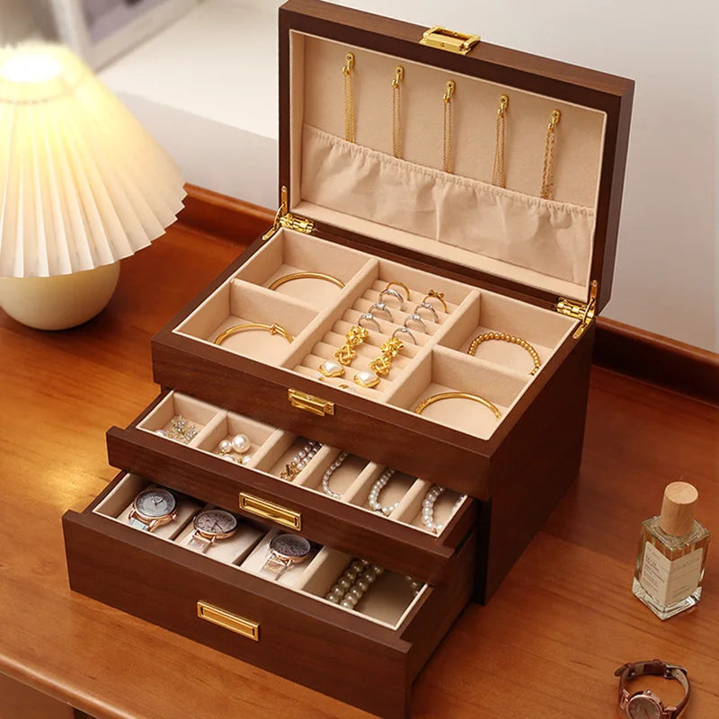HANDMADE Wooden Jewelry Box Large Luxury Storage Boxes Earring Ring Bracelet Necklace Display Case Woman Jewellery BOX STORAGE Organizer