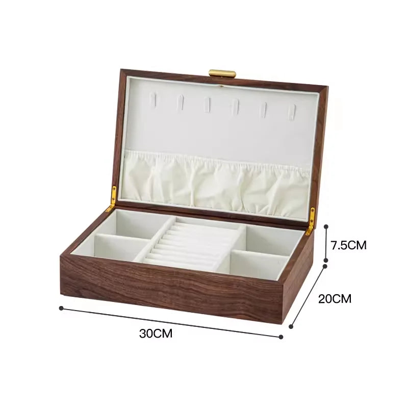 HANDMADE Black Walnut Jewelry Box Multi-Layer Jewelry Organizer Solid Wood Premium Ring Earring Display Case Retro Jewelry Storage Chest