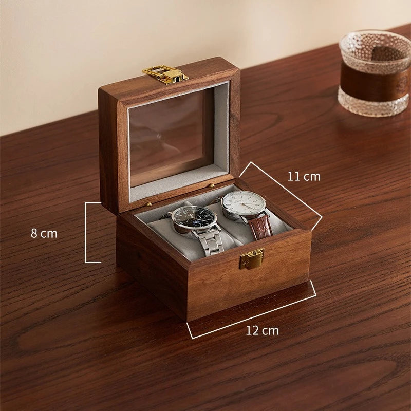 HANDMADE Black Walnut Watch Box Luxury Retro Watches Storage Boxes Man Mechanical Watch Display Case Transparent Skylight Organizer Gift