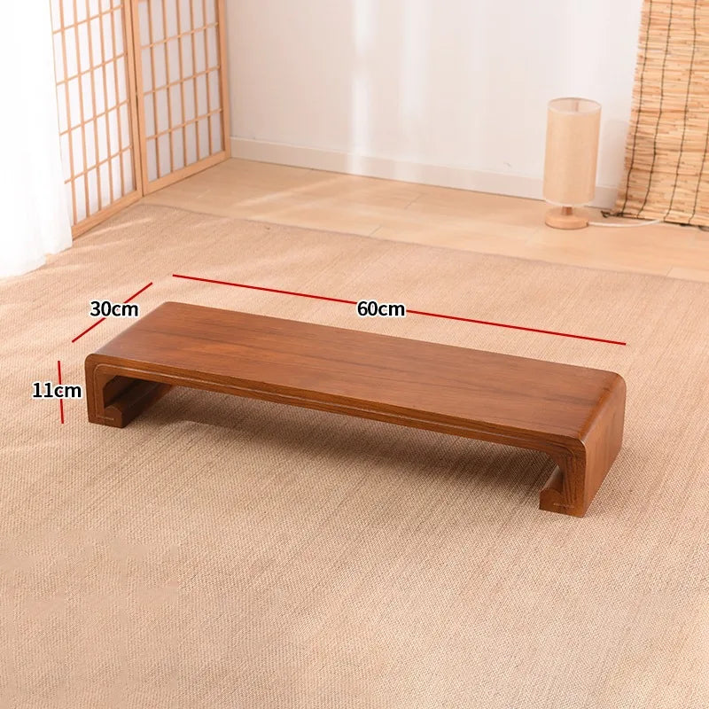 Hndmade Solid Wood Monitor Riser Office Desktop Computer Stand Screen Height Shelf with Storage Tatami Low Table Organizer for Home