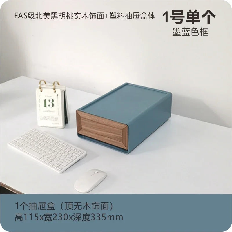 handmade Black Walnut Solid Wood Veneer Storage Box Multi-functional Household Underwear Storage Drawer Can Be Stacked Office Organizer