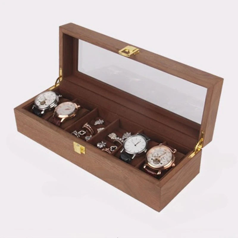 HANDMADE Walnut Wood Jewelry Box Luxury Retro Watch Storage Boxes Mirror Necklace Bracelet Display Case Jewellery Organizer Packaging