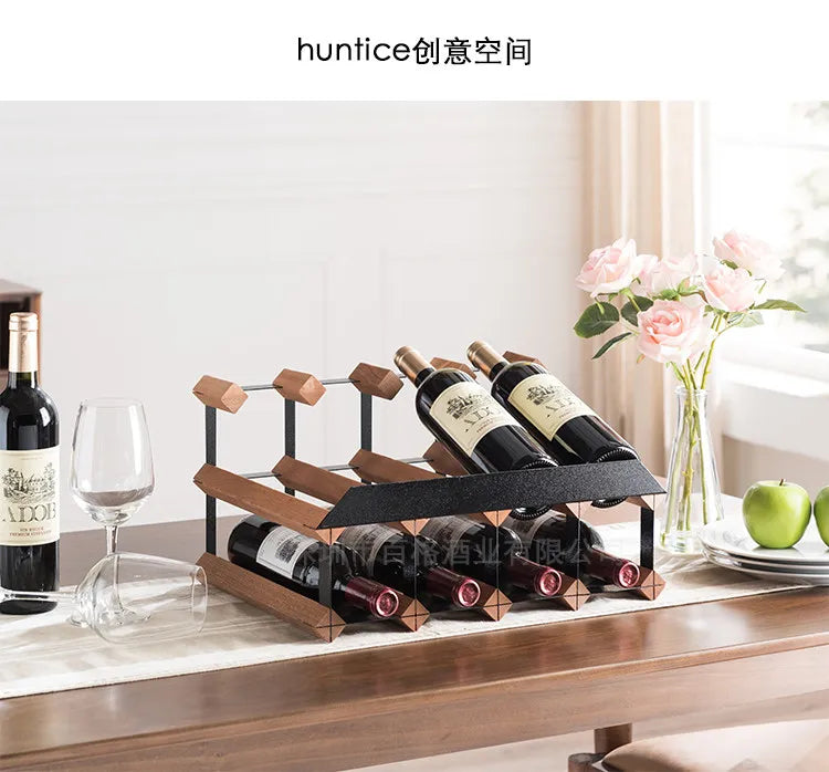 HANDMADE Wooden Wine Rack Display, Creative Slanted Bottle Holder for 6-8 Wines, Solid Wood Storage Stand for Home Bar, Dining Room Decor