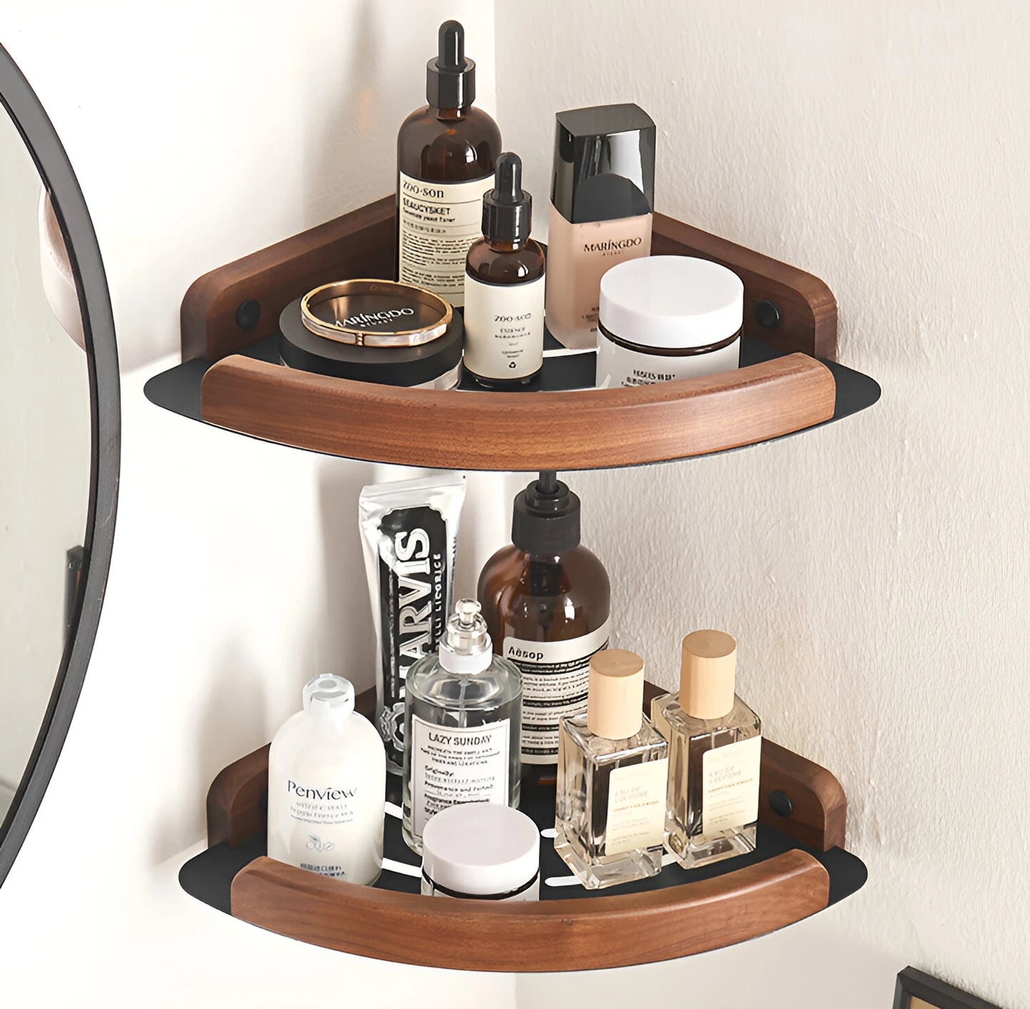 HANDMADE Bathroom storage rack wall mounted, bathroom toilet bathroom storage solid wood non perforated triangular frame wall corner rack