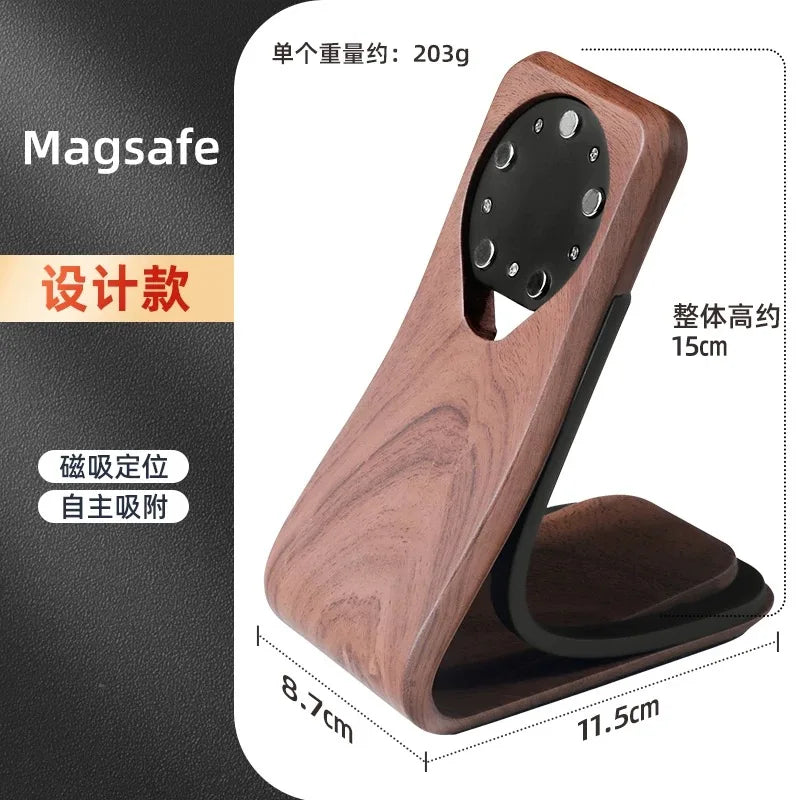 WOODEN HANDMADE Msgsafe HOLDER  Mobile Phone Stand Custom Design Wooden Magnetic Charger Bracket Desktop Creative Lazy Wireless Charging Phone Holder