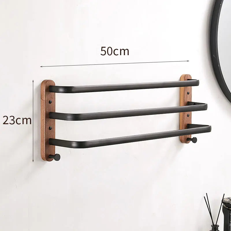 HANDMADE 40cm-60cm Wood Bathroom Towel Rack Black/White Aluminum Towel Holder Wall Hanging Multi Pole Triple Towel Bar With Hook