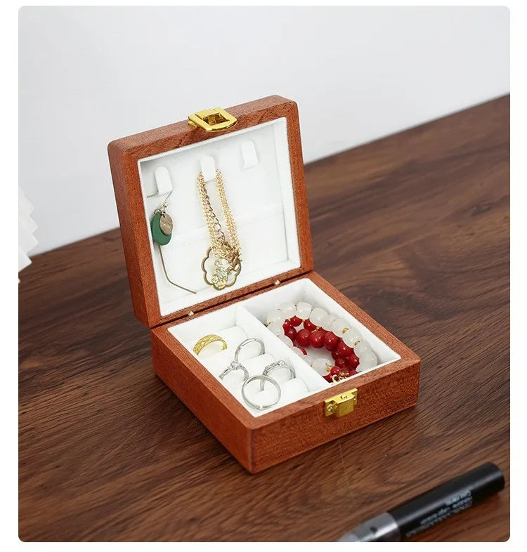 HANDMADE Solid Wood Jewelry Storage Box Mini Jewellery Organizer Case Travel Necklace Ring Cases Trinket Earrings Pendant Bracelet Boxes