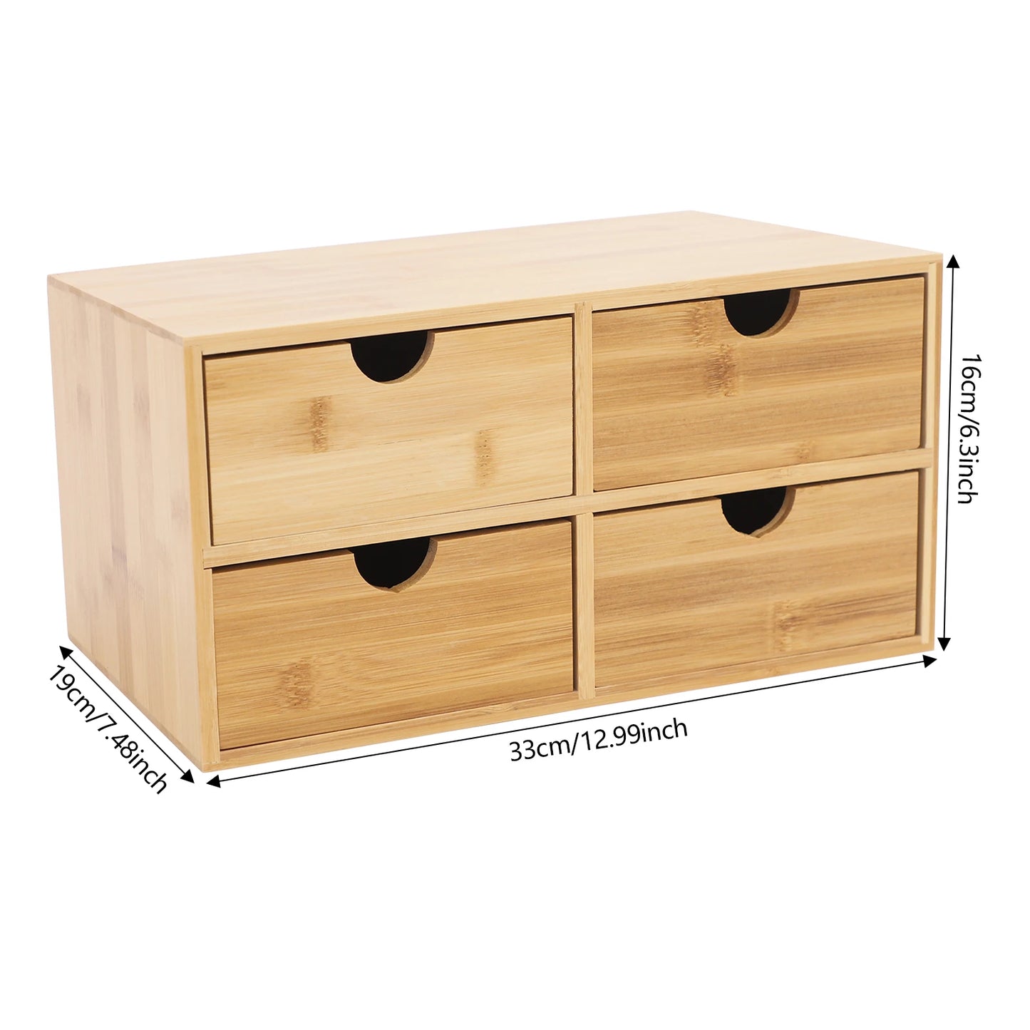 HANDMADE Bamboo 4-Drawer Desktop Organizer, 12.99x7.48in Wood Office Desk Storage for Makeup, Stationery, Minimalist Home Office Decor