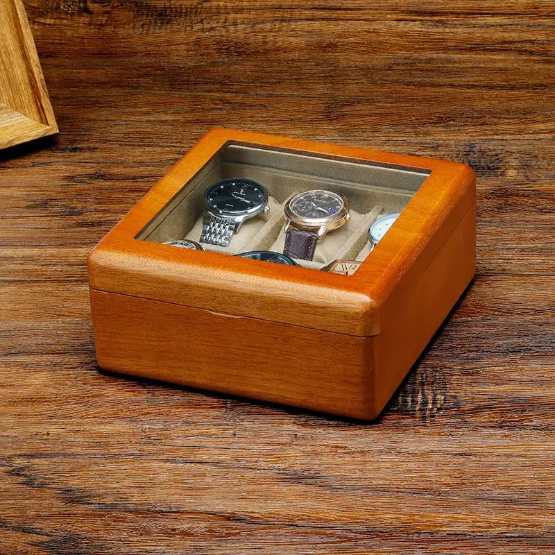 BAMBOO HANDMADE WATCCH CARE STORAGE Solid Wood Watch Storage Box Men Wrist Watches Organizer Boxes with Transparent Window Retro Bracelet Jewelry Display Case