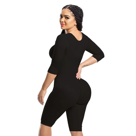7655 Seamless Full Body Shaper with Sleeves & Bra – Elastic, Push-Up, Adjustable Shapewear Bodysuit with Hook & Eye Closure