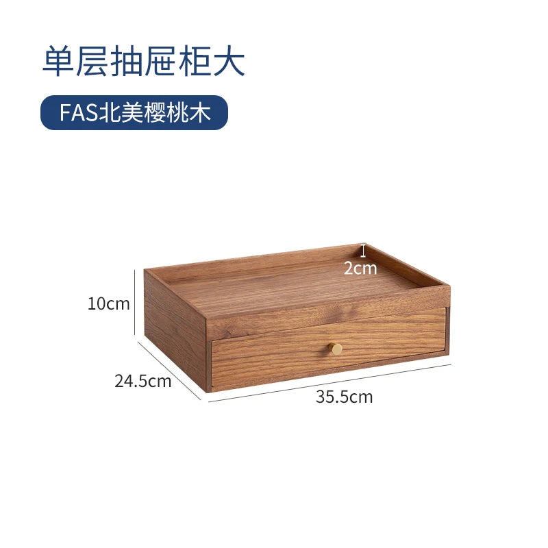 HANDMADE Walnut Wood Desktop Organizer with Drawers Japanese Style Storage Box for Cosmetics Multi Compartment Office Storage Solution