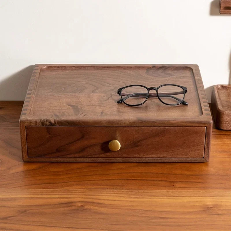 handmade A4 Paper File Storage Box Black Walnut Wood Storage Drawer Desktop Organizer with Brass Handle Flexible Combination Home Storage