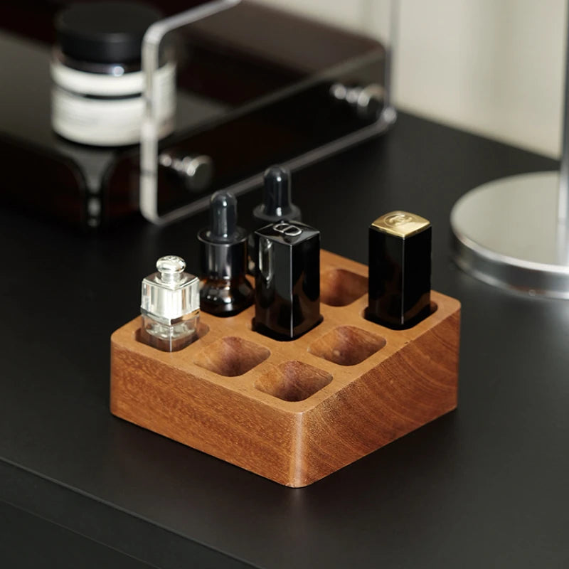 handmade Solid Wood Compartmentalized Essential Oil Storage Shelf Desktop Lipstick Storage Cosmetics Perfume Sample Stand