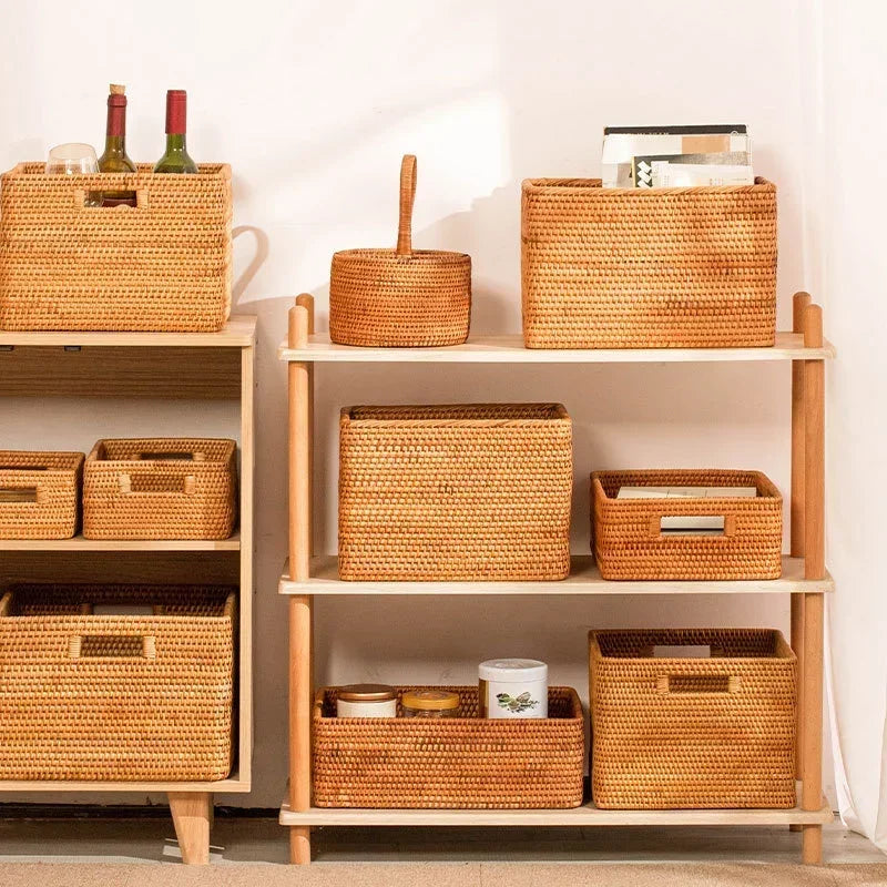 hadnmade Bamboo Woven Basket Box Minimalist Home Rattan Storage Basket Rectangular Woven Sundries Sorting Clothing Storage Box