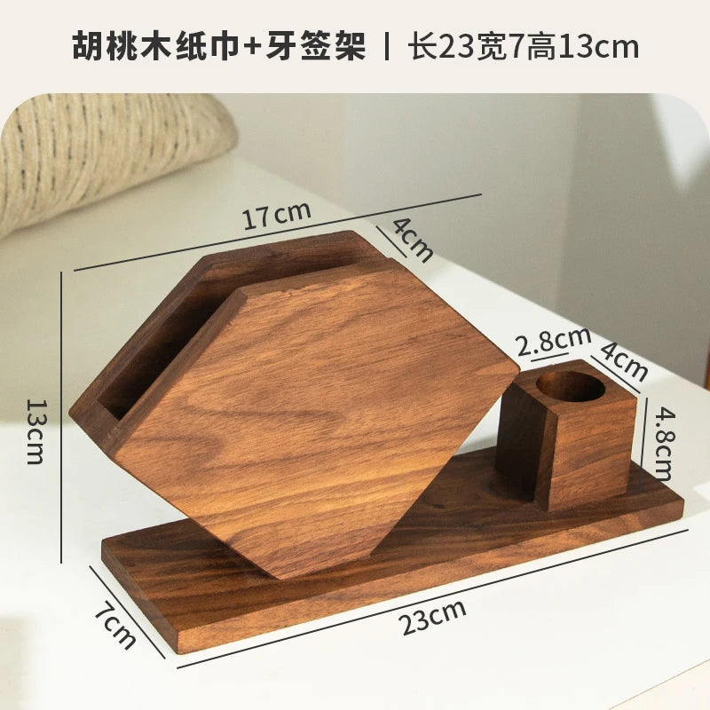 HANDMADE Walnut Vintage Square Tissue Box Cover, Multifunctional Standing Paper Holder, Elegant Desktop Organizer for  Kitchen Office