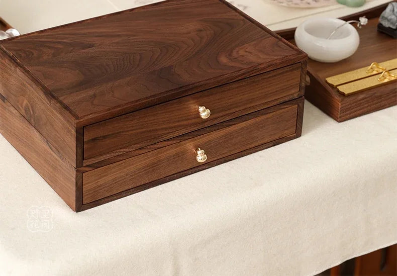 handmade North American Black Walnut Storage Drawer Multi-Layer Stationery Organizer Stackable Desktop Box for Seals Study Room Organizer
