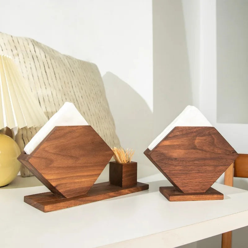 HANDMADE Walnut Vintage Square Tissue Box Cover, Multifunctional Standing Paper Holder, Elegant Desktop Organizer for  Kitchen Office