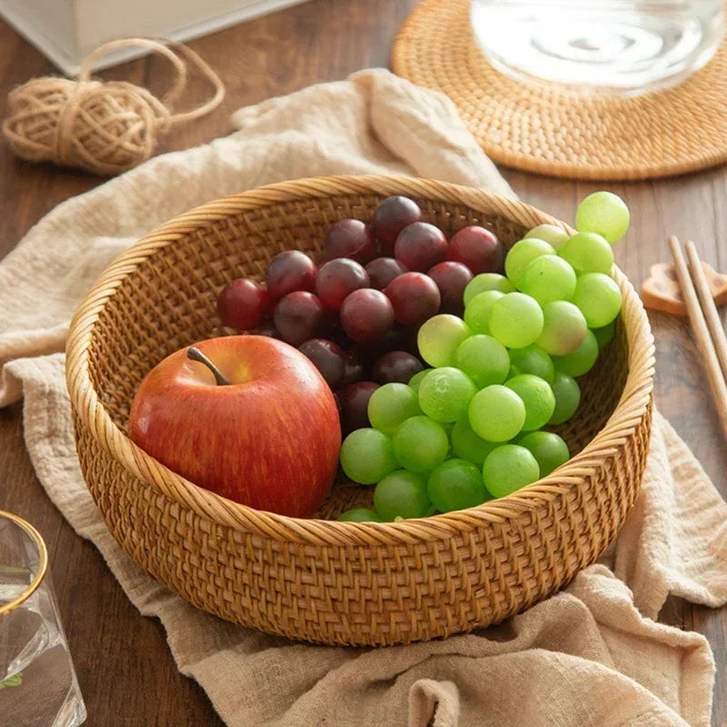 handmade Handwoven Rectangular Rattan Wicker Basket Fruit Tea Snack Bread Picnic Cosmetic Storage Box Kitchen Supplies Household Tools
