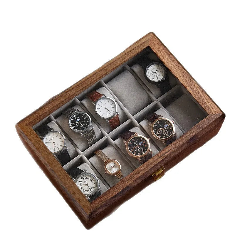 HANDMADE Black Walnut Watch Box Luxury Retro Watches Storage Boxes Man Mechanical Watch Display Case Transparent Skylight Organizer Gift