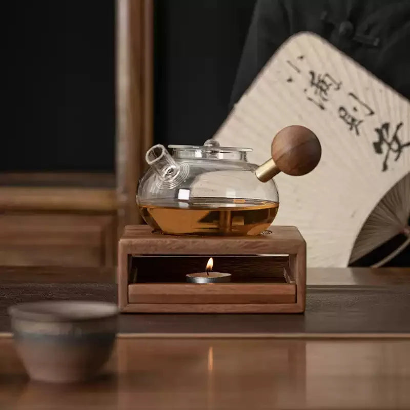 HANDMADE Wooden Tea Pot Heater Tea Supplies Elegant Tea Warmer Heating Coffee Milk Decoration for Home Kitchen Garden Travel Winter Gift