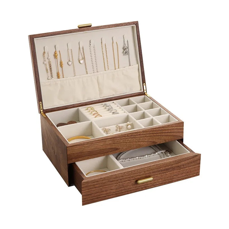 HANDMADE BLACK AMERICAN Walnut Wood Jewelry Box Wedding Luxury Trinket Storage Boxes Necklace Earrings Bracelet Display Case Jewelry Organizer Supplies