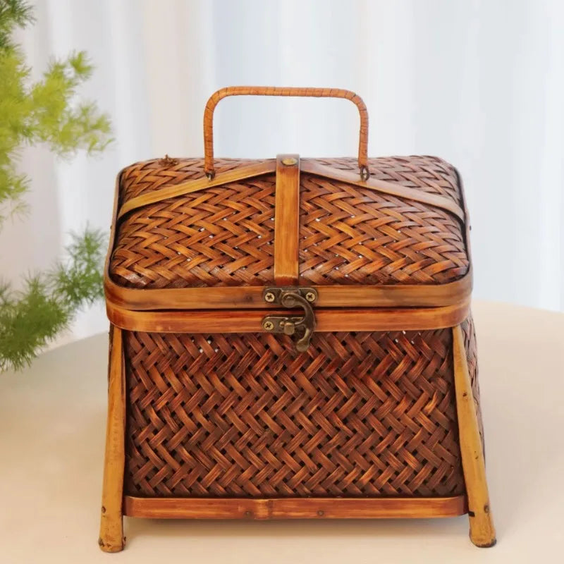 Handmade Bamboo CHEST Storage Box Natural Bamboo Basket Multipurpose Gift Container Durable Wicker Organizer for Tea Storage