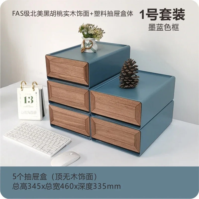 handmade Black Walnut Solid Wood Veneer Storage Box Multi-functional Household Underwear Storage Drawer Can Be Stacked Office Organizer