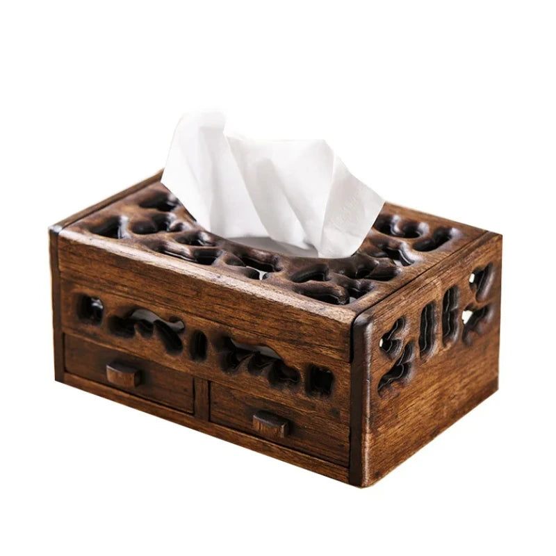 HANDMADE Solid Wood Multifunctional Tissue Box - Retro Living Room, Coffee Table & Desktop Tray for Napkin Storage and Home Decor