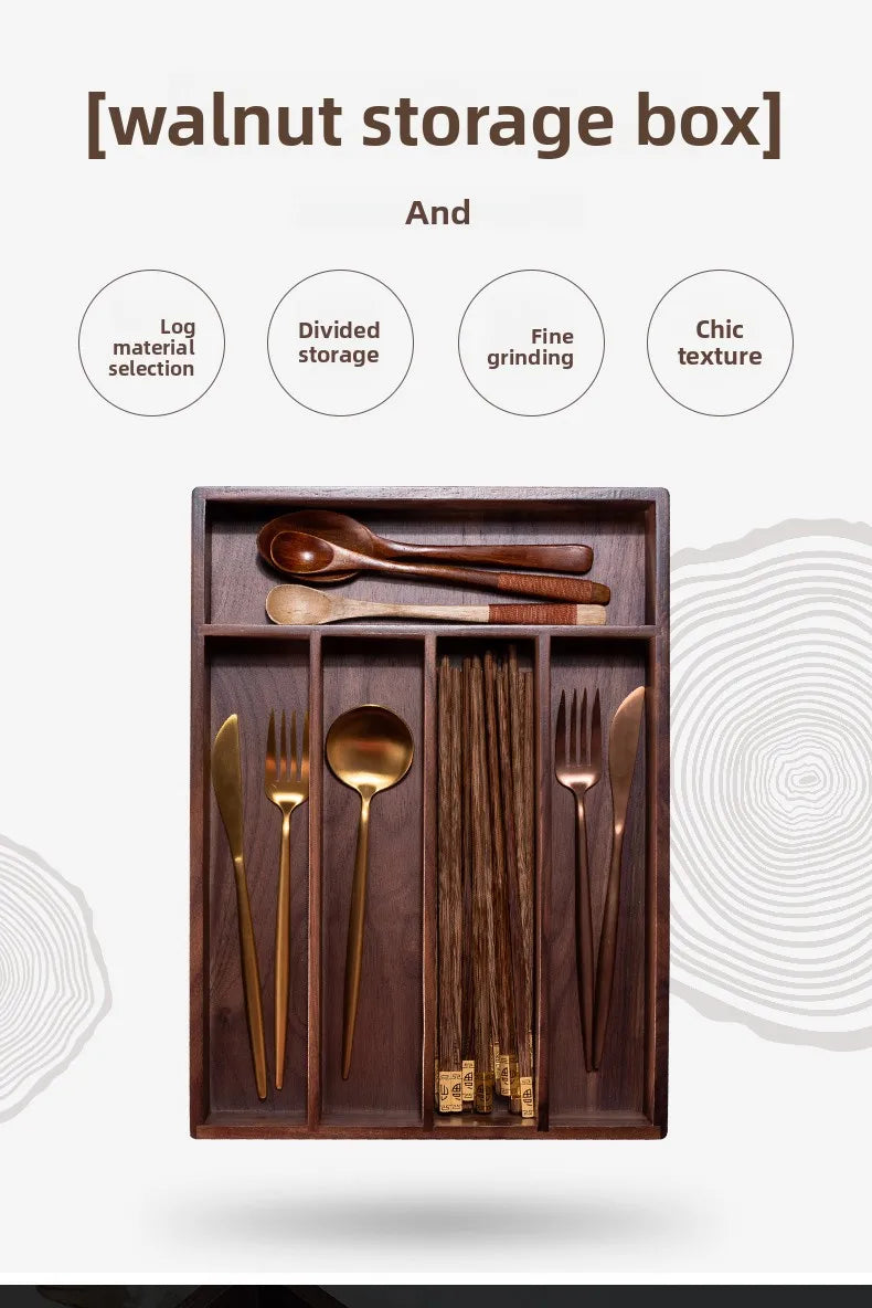 BHANDMADE lack Walnut Utensil Organizer Wooden Cutlery Tray for Kitchen Luxury Knife/Fork Storage Box High-grade Spoon Chopsticks Holder