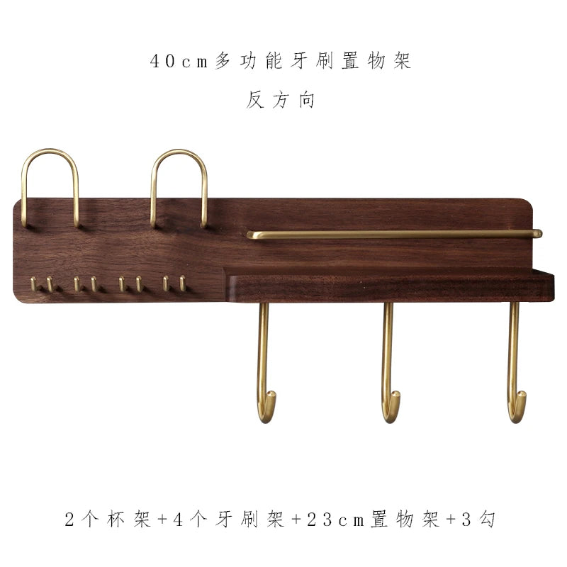 HANDMADE BATHROOM STORAGE WALL Black Walnut Electric Toothbrush Holder Multi Functional Wall-Mounted Gargle Cup and Paper Towel Storage Rack for Bathroom