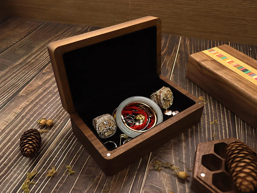 HANDMADE Jewelry Storage Box Black Walnut Organizer Tray Velvet-Lined Case Durable Jewelry Box for Entryway or Dresser Storage