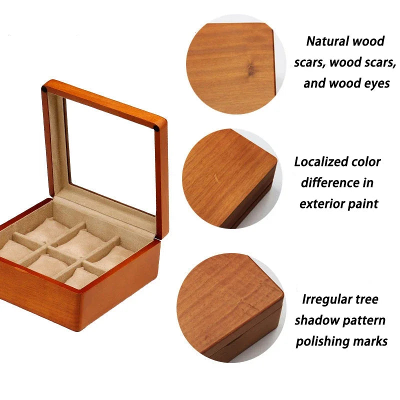 BAMBOO HANDMADE WATCCH CARE STORAGE Solid Wood Watch Storage Box Men Wrist Watches Organizer Boxes with Transparent Window Retro Bracelet Jewelry Display Case