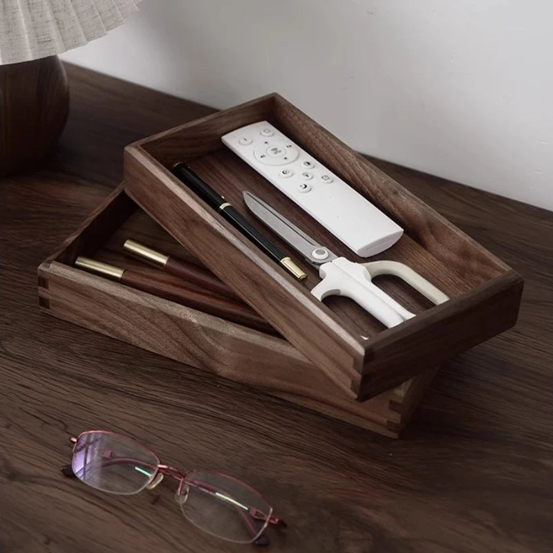 HANDMADE Black Walnut Storage Tray Lidless Entryway Organizer Box for Desk Solid Wood Remote Control Holder Bedroom Makeup Storage Box