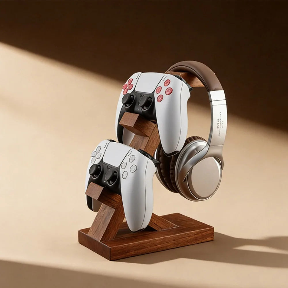 HANDMADE WOODEN  Game Controller Earphones Stand for  HolderWalnut Wood Creative Figurine Game Peripheral Accessories
