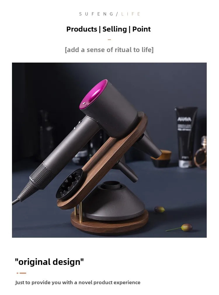 handmade Black Walnut Wood Hair Dryer Stand Nordic Standing Bathroom Organizer Magnetic Storage Rack Hair Dryers Rack Suitable for Dyson
