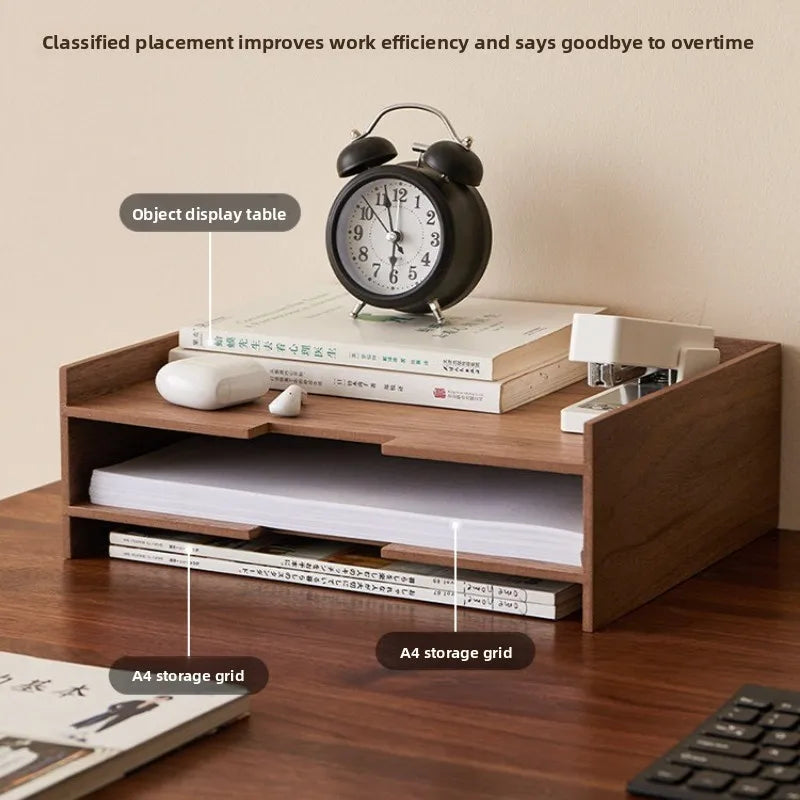 HANADMADE Style Wooden Desk Organizer Multi-layer Storage Box Drawer Type File Shelf Multifunctional Office Stationery Holder
