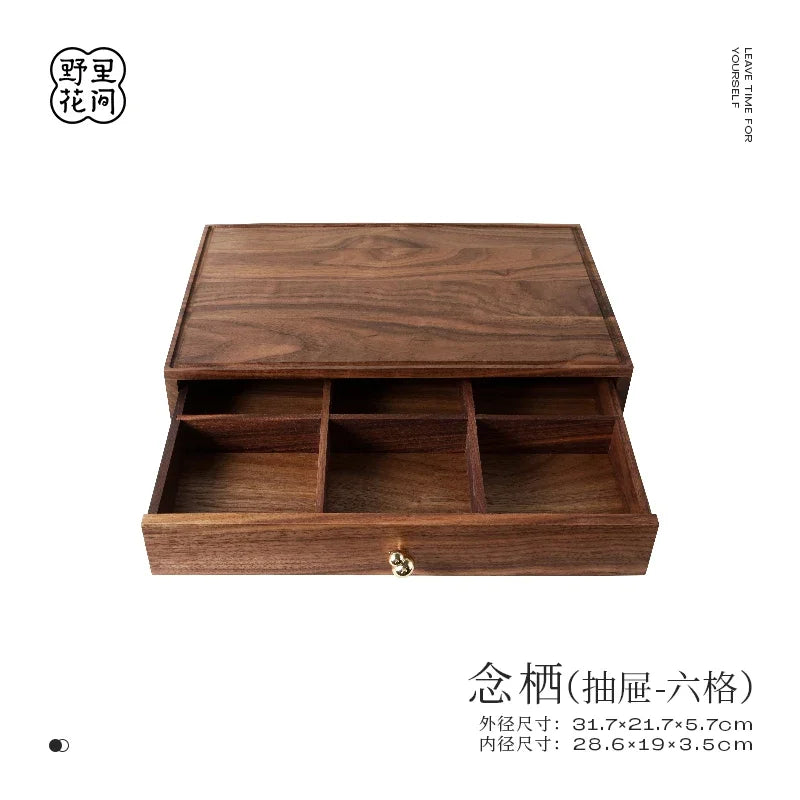 handmade North American Black Walnut Storage Drawer Multi-Layer Stationery Organizer Stackable Desktop Box for Seals Study Room Organizer