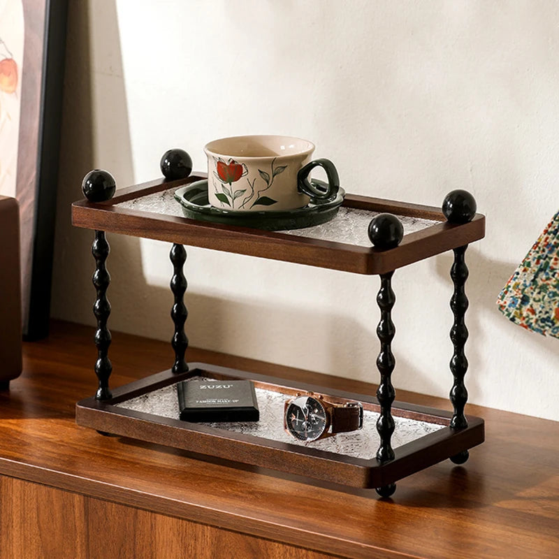 Premium Solid Wood 2-Tier Home Storage Shelf – Modern Double-Layer Display Rack & Countertop Organizer