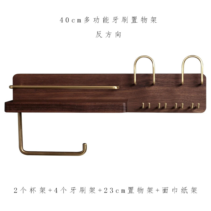 HANDMADE BATHROOM STORAGE WALL Black Walnut Electric Toothbrush Holder Multi Functional Wall-Mounted Gargle Cup and Paper Towel Storage Rack for Bathroom