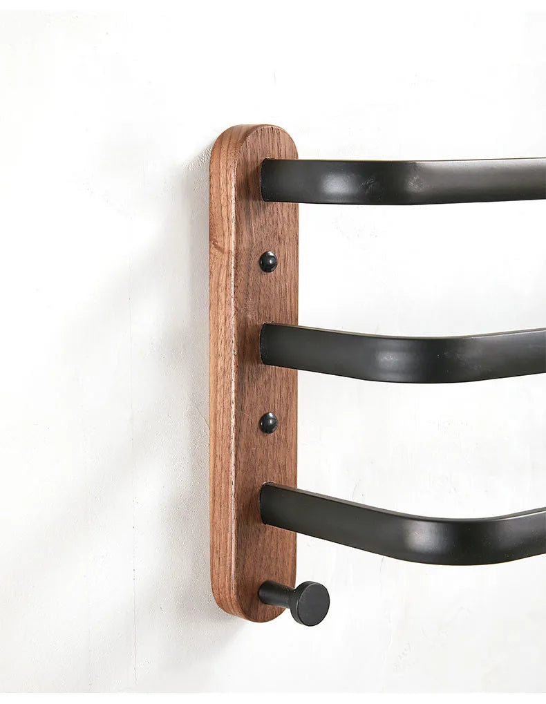 HANDMADE 40cm-60cm Wood Bathroom Towel Rack Black/White Aluminum Towel Holder Wall Hanging Multi Pole Triple Towel Bar With Hook