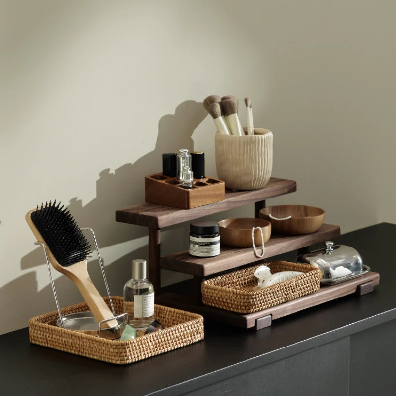 handmade Solid Wood Compartmentalized Essential Oil Storage Shelf Desktop Lipstick Storage Cosmetics Perfume Sample Stand