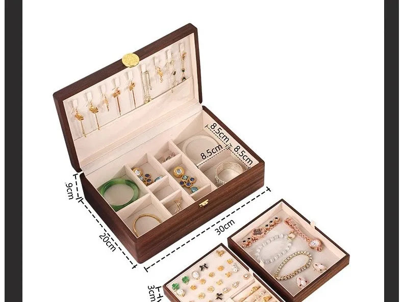 HANDMADE olid Wood Jewelry Box Portable Travel Jewellery Boxes Large Capacity Lock Jewelry Cases Earrings Bracelet Casket for Jewellery