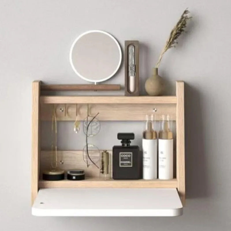 WOOD PINE HANDMADE WALL STORAGE Suspended Vanity Table Wooden Folding Dressing Tables Modern Makeup Desk Multipurpose Simple Dressers Desks Bedroom Furniture