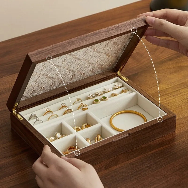HANDMADE Solid Wood Jewelry Organizer Case Travel Ring Earrings Storage Box Lady Wholesale Jewellery Cases Pendant Bracelet Display Boxes