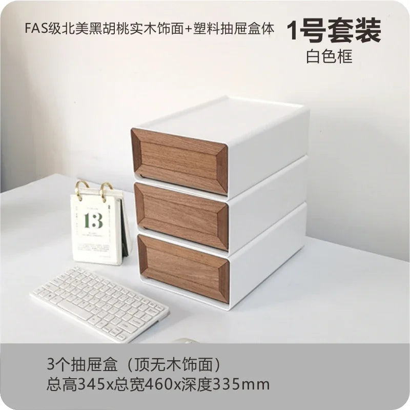 handmade Black Walnut Solid Wood Veneer Storage Box Multi-functional Household Underwear Storage Drawer Can Be Stacked Office Organizer