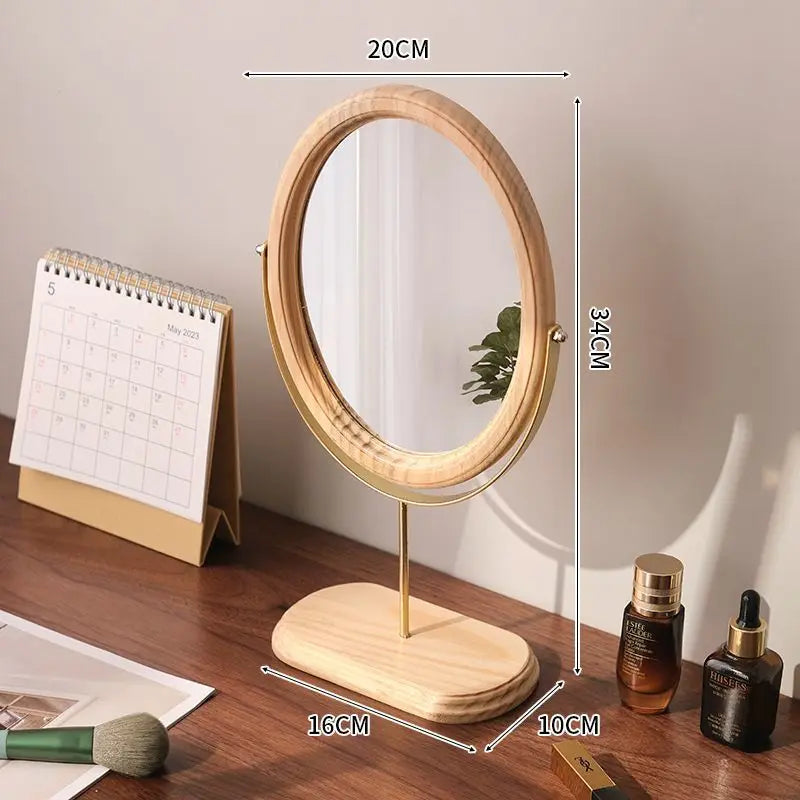 HANDMADE Espejo Decorativo Retro Chinese Style Wooden Vanity Mirror Rotatable Desktop Vanity Mirror Simple Dormitory Desktop Ornament