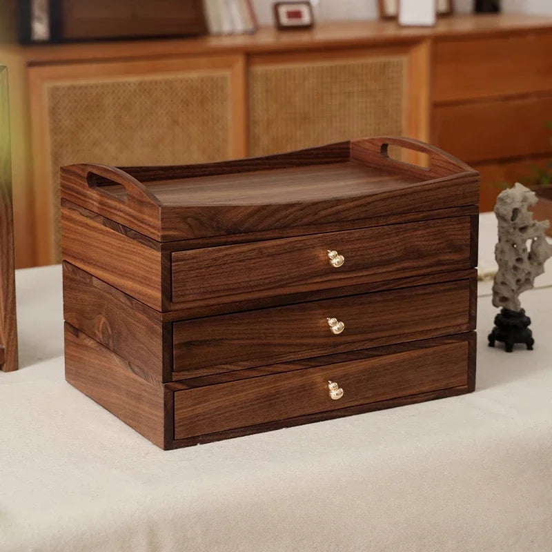 handmade North American Black Walnut Storage Drawer Multi-Layer Stationery Organizer Stackable Desktop Box for Seals Study Room Organizer