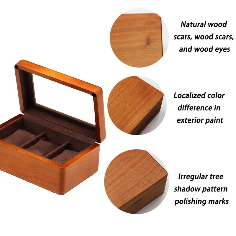BAMBOO HANDMADE WATCCH CARE STORAGE Solid Wood Watch Storage Box Men Wrist Watches Organizer Boxes with Transparent Window Retro Bracelet Jewelry Display Case