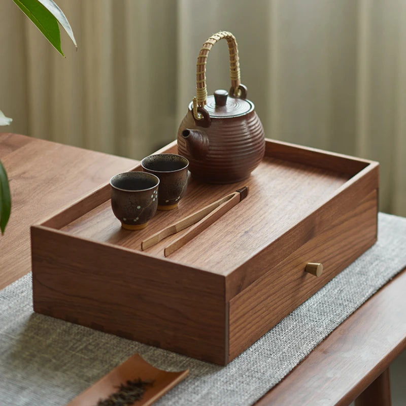 HANDMADE Walnut Wood Desktop Organizer with Drawers Japanese Style Storage Box for Cosmetics Multi Compartment Office Storage Solution
